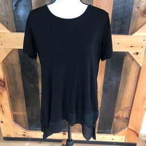 Pebble and Stone black top with chiffon hemline